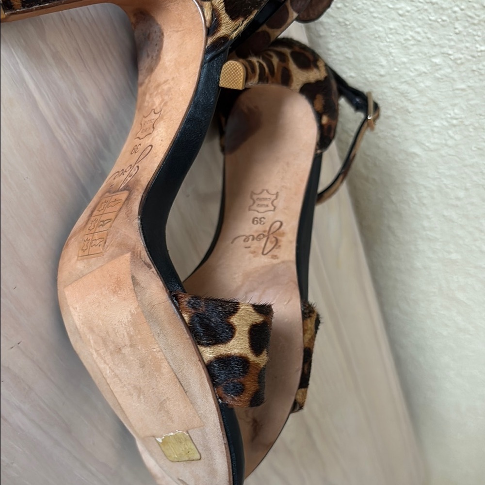 Joie Calfskin Leather Animal Print Stiletto Heels Sexy Sandals 9 - Picture 5 of 8